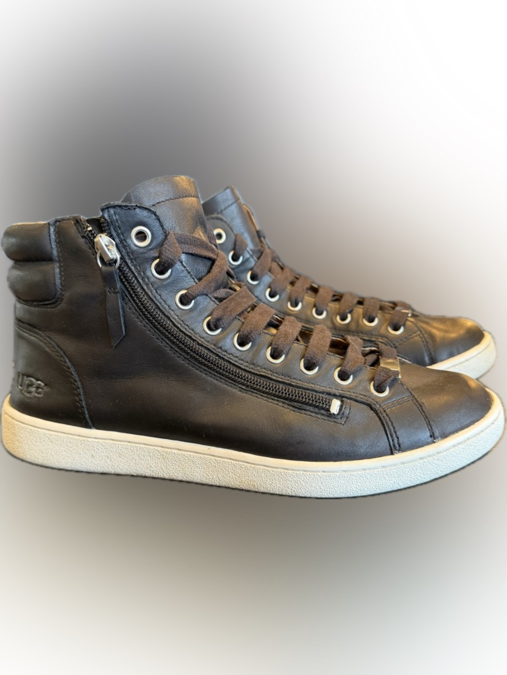 UGG's Men's Black Soft Leather High-Top Sneaker with Side Zip